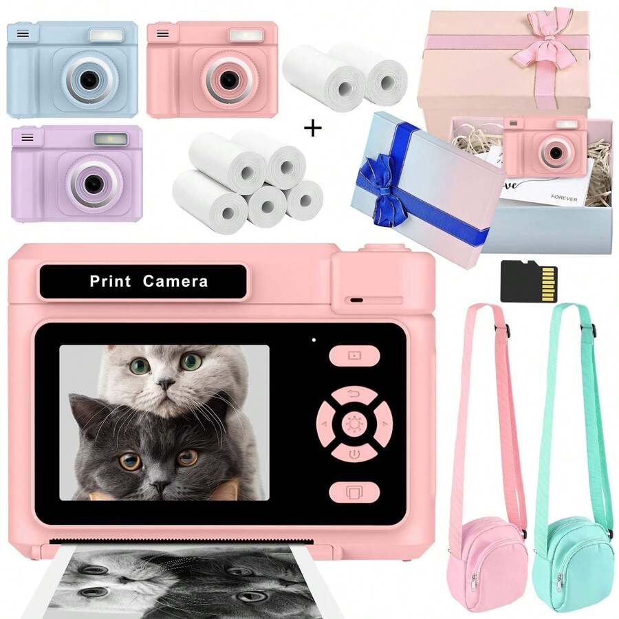Instant Print Camera 1080P HD Portable Printer Camera 2.4" LCD 1500mAh Battery Holiday Gift School Supplies Back To School Gift For Teens Beginners Capture Creative Projects Campus Memories (Pink/Blue/Purple) - View 1
