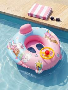 Macaron Gradient Glitter Swim Ring, Transparent Inflatable Pool Float With Gold Sequins, Thickened PVC Summer Water Gear, Back To, First Day Of School - Multicolor - View 7