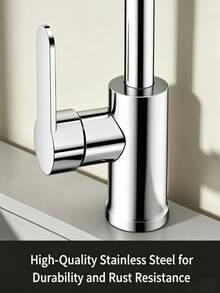 720° Rotating Dual-Purpose Kitchen Faucet, Stainless Steel Rotating Bathroom Faucet With Separate Hot And Cold Control, Built-In G1/2 Inch Inlet Hose, High-Pressure Spray Nozzle, Stainless Steel Brushed Finish, Potable Hot And Cold Mixed Water, Single Hole Installation, Modern Design, Suitable For Kitchen And Bathroom Sinks, Kitchen Vegetable Basins And Home Washbasin Faucets, Essential Modern Home Accessory - Silver - View 9