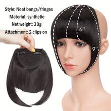 Extensiones de cabello con clip, hechas de material sintético, con flequillo recto de 6 pulgadas y piezas de varilla de 9 pulgadas.Esta postura de flequillo plano de cortina gruesa, de una sola pieza, ofrece flequillos curvos y esponjosos adecuados para el uso diario. - Light Brown - Ver 3