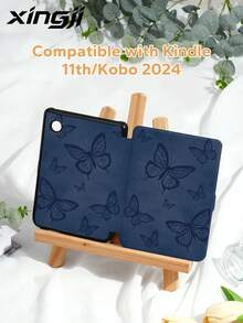 1個深藍色蝴蝶印花圖案 Kindle 保護殼，全覆蓋保護殼，防摔、防塵，柔軟 TPU 材質，四角氣墊防震保護套，適用於 Ko-Bo、Kindle Paperwhite 第11代 2021、Kindle (第11代) 2022 發行、Kindle (第11代-2024 發行) (6 英吋)，完美貼合保護您的閱讀設備 - 彩色 - 查看 3
