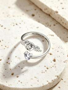 1pc Unique 925 Sterling Silver Angel Wings "MOMMY OF AN ANGEL" Adjustable Ring, Gift For Mom - White - View 3