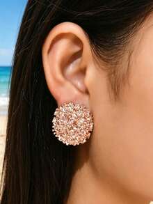 1 Pair Round Women's Earrings, European And American Influencer Style, Face-Shaping And Face-Slimming Accessory - Rose Gold - View 1