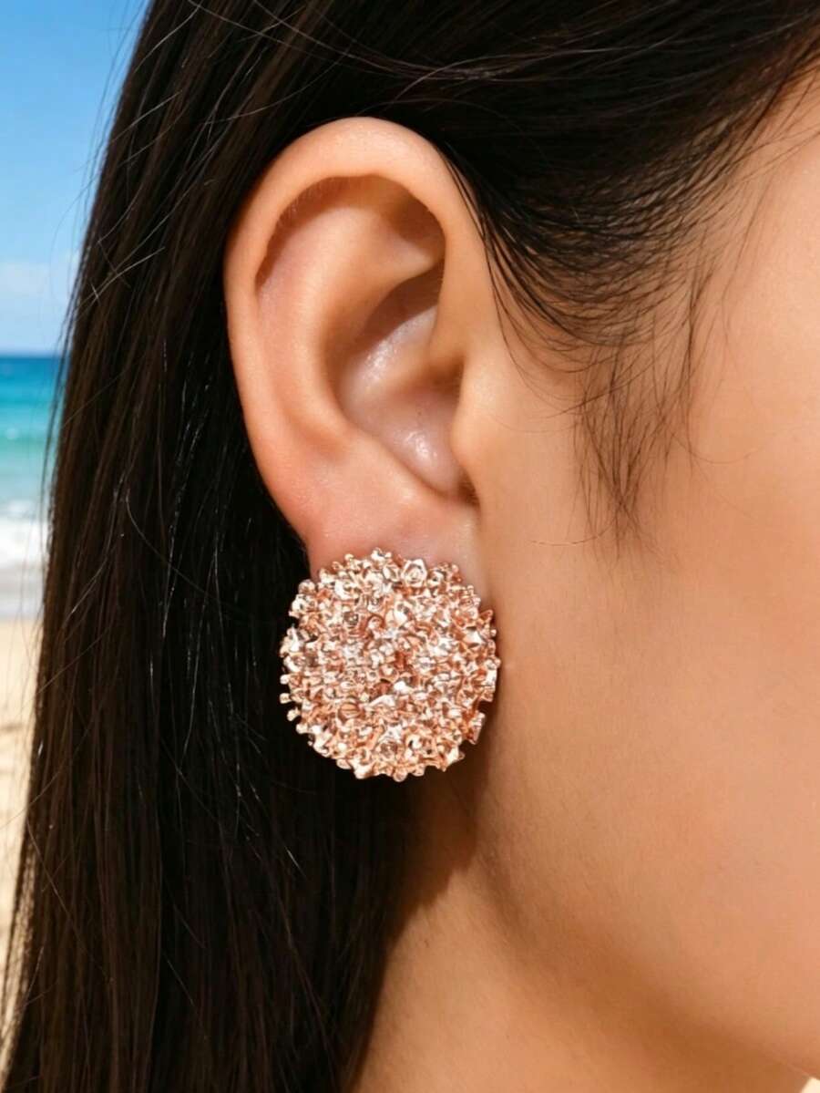 1 Pair Round Women's Earrings, European And American Influencer Style, Face-Shaping And Face-Slimming Accessory - Rose Gold - View 1
