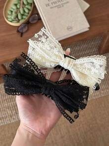 2件/1件 女用15cm/5.90in 黑白蕾絲蝴蝶結香蕉夾，清新時尚百搭高級優雅極簡純色髮爪，適用於日常出遊、休閒、派對、通勤、海邊度假、馬尾、盤髮、洗臉、洗澡、化妝、穿搭，髮飾髮爪夾 - 彩色 - 查看 7