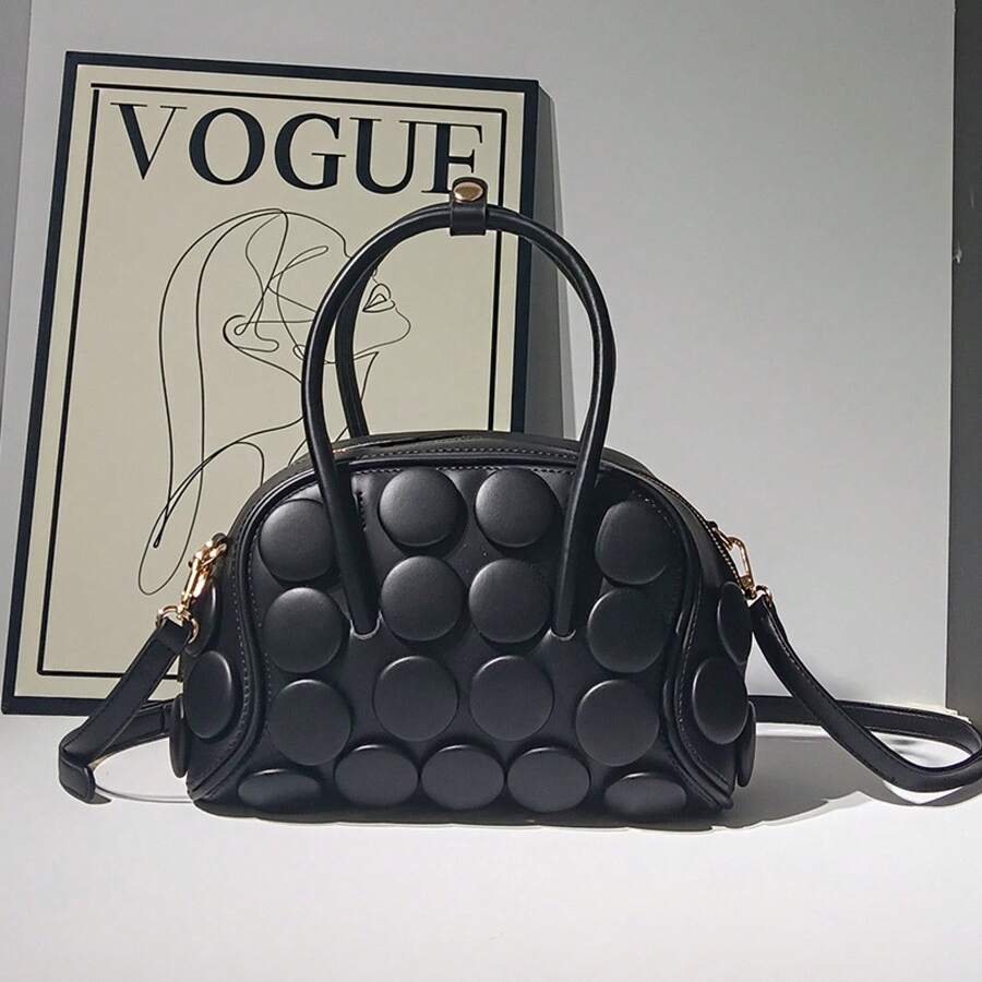 Nouveau sac à main pour femmes 2026 : sac cylindrique, sac fait main avec boutons, sac à bandoulière et sac croisé classique et polyvalent, sac à main oreiller. - Noir 25*15*18 - Voir 1