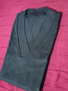 Women's Sweater With Collar, Blouse, Elastane, Simple, Polyester, V-Neck, Formal And Evening, Winter - Black - View 2