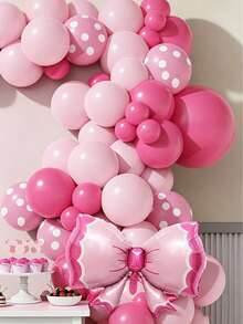 111pcs Rose Red & Pink Latex Balloon Set, Includes Pink Polka Dot Bow Foil Balloons, Shiny Pink Latex Balloons And Soft Pink Balloons In 18", 12", 10" And 5" Sizes, Suitable For Wedding, Birthday, Princess Party, Bridal Shower, Baby Shower Decoration - Rose Red - View 9