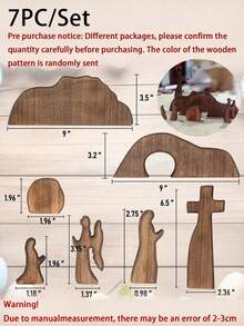 7pcs Wooden Easter Resurrection Scene & Cross Decor Set, Jesus Tomb Tray, Nativity Scene Decor, Suitable For Religious Places, Home Office Desktop, Christian Gifts, Home Figurine Decor, Easter Gravesite & Dining Table Decor, Mothers Day Gift, Birthday Gifts For Moms, Christmas Decorations 13pcs (Color Randomly Sent) - Brown - View 3