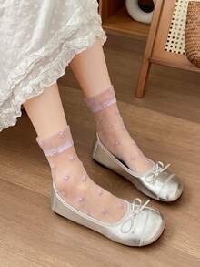 1/2/3 Pairs Women's Thin Mid-Calf Socks For Spring & Summer, Transparent Crystal Silk Stockings, Floral Pattern Ladies Socks - Multicolor - View 5