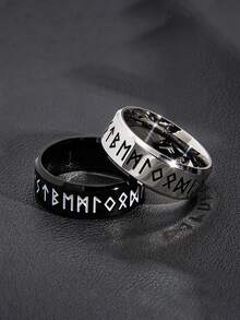 1PC/2PCS Cincin Totem Rune Fashion dari Baja Tahan Karat, Cincin Jimat, Aksesori Perhiasan Pria, Cocok untuk Pemakaian Sehari-hari dan Pesta - Cincin Viking hitam putih - View 3