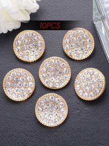 10pcs Mica Metal Round Rhinestone Buttons, Fashion Sewing Decorative Buttons For Clothing DIY Accessories, Available In Golden/Rose Gold/Silver - Multicolor - View 14