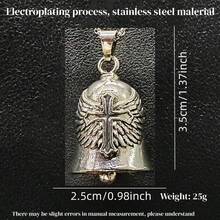 AD 天使不鏽鋼驅邪鈴鐺，復古龐克騎行裝飾鈴，淺灰色通用 Mod 配件，適用摩托車、自行車，翅膀十字造型 - 飛翼十字 - 查看 6
