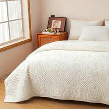 1 pieza Manta acolchada y refrescante, con estampado floral grande de unicolor, de estilo contemporáneo, transpirable y ligera para el verano, lavable a máquina, adecuada para la oficina, el dormitorio y talla grande - Blanco - Ver 2
