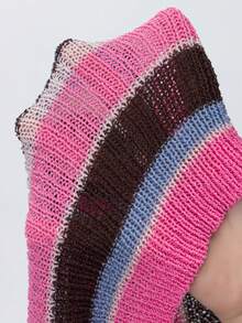 Vibrant Color-Block Striped Bodycon Knit Dress, Sleeveless, Spring/Summer Dress, Women's Holiday Outfit, Party Dress - Red Violet - View 5
