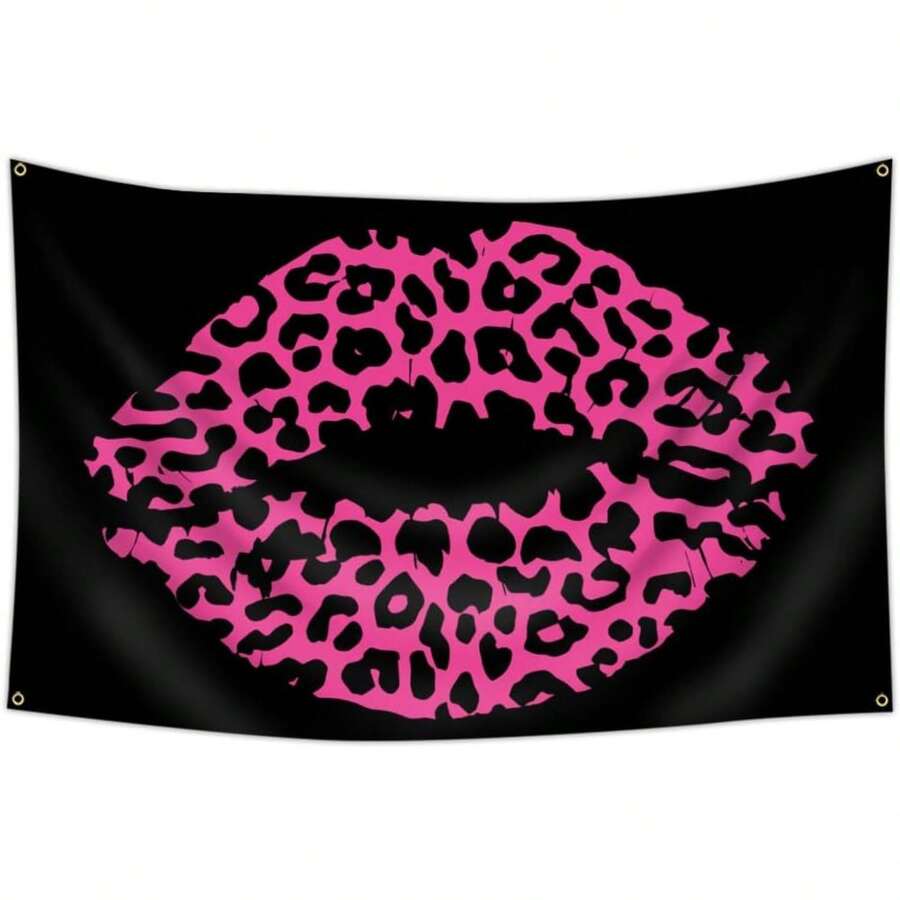 Pink Leopard Lips Tapestry 3x5 Ft Wall Hanging Tapestries Room Art Aesthetic Decor For Home Office Bedroom Living Room Dorm - As Shown In the Figure - View 1