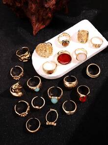 6/20pcs Vintage Multicolor Faux Gemstone Ring Set, Luxury Versatile Jewelry Accessories For Women - Multicolor - View 4