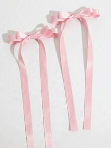 2pcs/Set Shiny Satin Valentine's Day Hair Bows, Romantic Pink Hairbands, Fashion Long Bow Hair Clips, Elegant Women & Girls Hair Accessories For Valentine's Day Date & Daily Styling,Hair Claws - Baby Pink - View 2