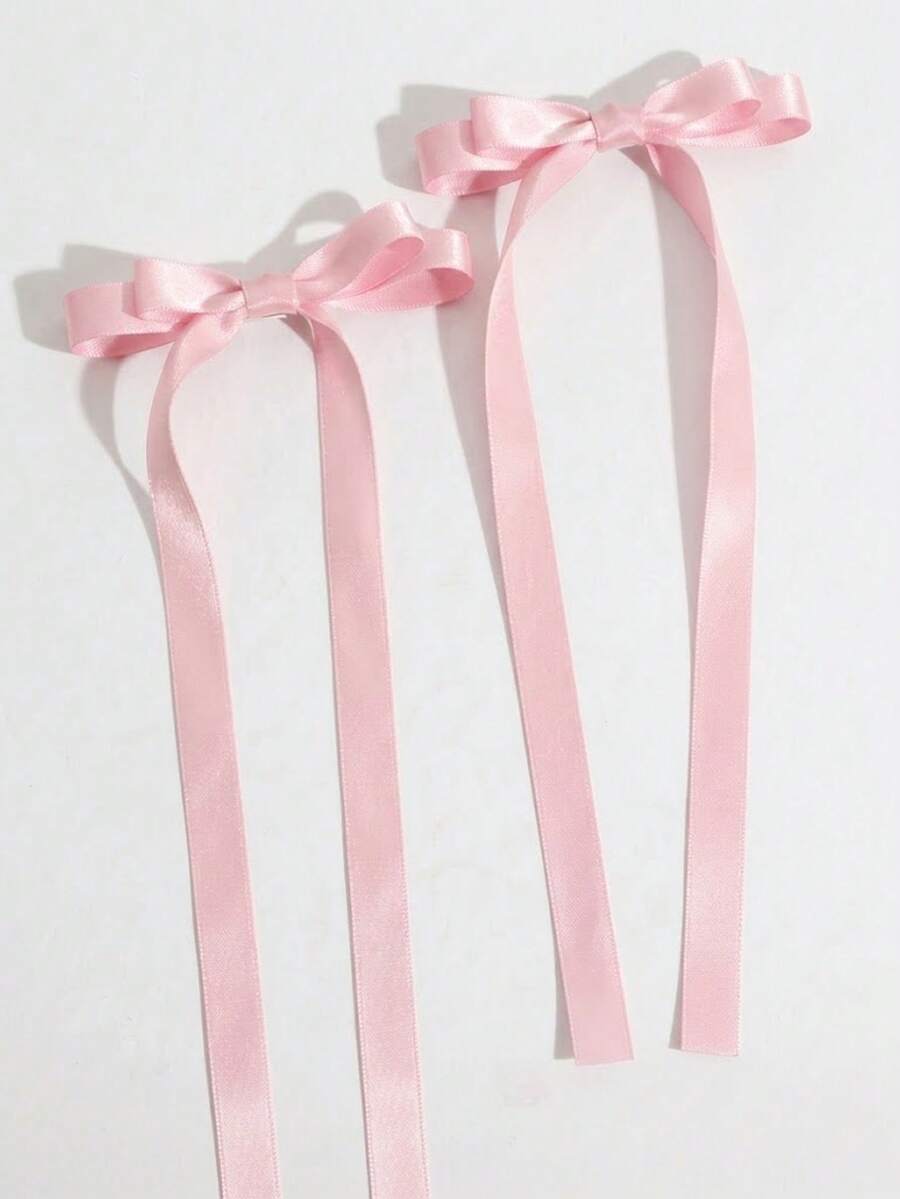 2pcs/Set Shiny Satin Valentine's Day Hair Bows, Romantic Pink Hairbands, Fashion Long Bow Hair Clips, Elegant Women & Girls Hair Accessories For Valentine's Day Date & Daily Styling,Hair Claws