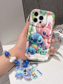 Disney Has Authorized, Phone Case - Chain Set, The Stitch Lilo & Stitch 3D Phone Case Plus A Silicone 3D Stitch Bracelet With Metallic Ring Removable Bracelet, Stitch And Angel Pattern, Compatible With Iphone17/16/15/14/13/12/11/XS/XR/X Plus Pro Max, A Stylish Cartoon Phone Case, The Perfect Gift Choice, Phone Protection, Durable Phone Cover, Great Gift For Friends And Family. - 白色 - 查看 4
