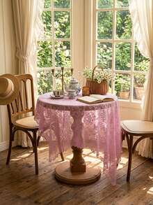 1 Peça Toalha de Mesa Francesa Secreta com Relevo de Cor Sólida, Toalha de Mesa de Renda Leve de Luxo Francês, Adequada para Festa, Piquenique, Casamento, Restaurante, Mesa de Café, Sala de Estar, Quarto, Cozinha, Decoração de Mesa de Jantar - Rosa chiclete - Visão 3
