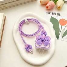 Gradient Single Wave Heart-Shaped Cable Protector, Prevent Breakage Compatible With Apple 18-20W Charger - Multicolor - View 4