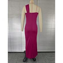 Solid Color Strapless Fitted Dress, Combined Design, Hip-Hugging Cut - Burgundy - View 5