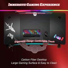 47 Inch Gaming Desk, Large Computer Gaming Desk Table With Management, Ergonomic Carbon Fiber Gamer Table Pc Work Home Office Desks With Cup Holder & Headphone Hook & Mouse Pad, Black - 47 - INCH - View 7