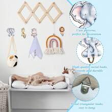 Elephant Decorative Hook 4件組木製動物造型掛鉤，適用於嬰兒房、兒童浴室、臥室裝飾，野獸主題裝飾，嬰兒房裝飾，嬰兒洗禮禮物 - 彩色 - 查看 5
