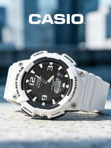 Casio 卡西欧男士指针/数字双显手表 白色树脂表壳 黑色表盘 太阳能动力 100米防水 LED 照明运动腕表 AQ-S810WC-7A - 白色 - 查看 2