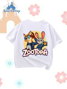DISNEY Boys' Zootopia Nick & Judy Cartoon Shirt - Soft Stretchy Breathable Kids Summer Outfit With Nick Wilde & Judy Hopps Character Design, Loose Fit Short Sleeve Tunic Suitable For Kids, Holiday Gift For Boys - White - View 3