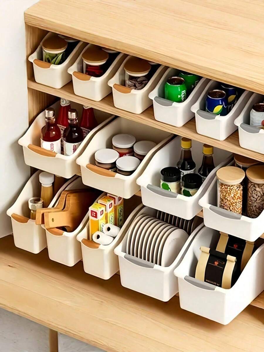 1/2pcs Plastic Multi-Functional Storage Boxes, Curved Design, Home Cleaning Supplies And Daily Necessities Organizer, Suitable For Kitchen, Pantry And Home Storage | Refrigerator Organizer Boxes, Warehouse Storage And Organization - Multicolor - View 1