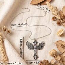 Collier gothique rétro pour femme avec croix et ailes, design d'ailes d'étoile, collier unique - Multicolore - Voir 2