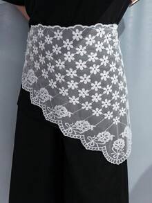 1pc White Lace Embroidered Triangular Scarf, Fashionable Accessory To Pair With Jeans - Multicolor - View 15