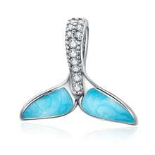1 pezzo Ciondolo a tema Oceano Blu & Spazio, Perla in smalto placcata argento a forma di animale e stella, Adatto per braccialetti fai-da-te, collane e accessori per la creazione di gioielli - Blu - Visualizzare 14