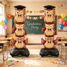1 pieza Globo de aluminio con forma de búho apilado de 130 cm de altura con base linda, adecuado para decoración de fiesta de temporada de graduación - Ver 2