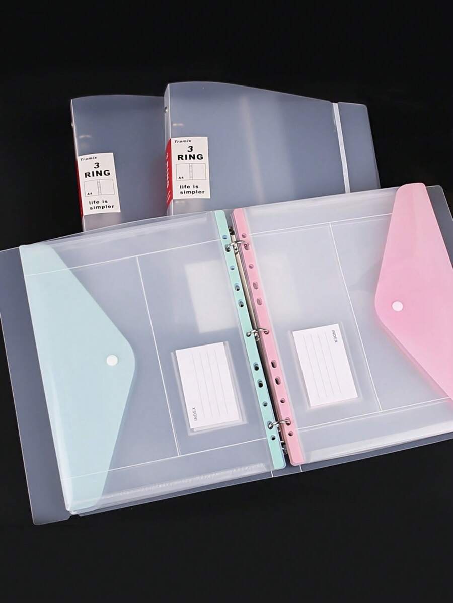 6 PCS Plastic Expandable Binder Pockets, 2/3/4 Ring Compatible File Pouches With Snap Button And Label Insert, Random Color Clear Organizers For School Office Business Home