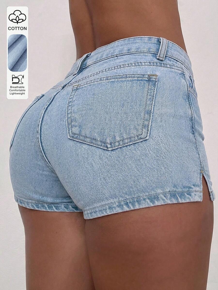 Summer New Versatile Distressed Vintage Denim Shorts, Skinny Sexy Shorts For Women - Light Wash - View 1
