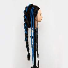 7pcs Viking Hair Extensions Set, Unisex 24 Inch Handmade Braided Ponytail Hair Accessories, Halloween Viking Costume Renaissance Warrior Accessory, Blue Mixed Brown Bohemian Style Braided Hair, Suitable For Halloween Cosplay And Party - Multicolor - View 5