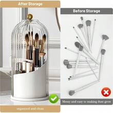 1PCS Makeup Brush Holder With Lid 360 Rotating Clear Dustproof Make Up Organizer For Vanity Bathroom Countertop - White-clear - View 7