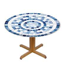 1 pièce Nappe ronde élastique imprimée de mosaïque bleue et blanche méditerranéenne, housse de table résistante aux plis pour patio/fête à la plage/maison d'hôte bohème/camping en plein air - matériau en polyester durable, taille standard, facile à nettoyer pour la cuisine, la salle à manger, le pique-nique en plein air, la décoration de fête de jardin, nappe de style rustique, tissu de décoration pratique pour la maison - Multicolore - Voir 6