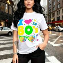 Camiseta de mujer con estampado retro años 80 frase "I ️ 80's" y accesorios de cultura pop - camiseta casual de manga corta, ajuste cómodo y estilo vibrante ideal para el Día de la Madre, Día de las Madres o regalo perfecto para mamá, esposa, novia, - Blanco - Ver 8