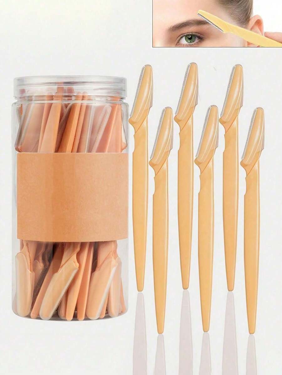 30pcs/Set Yellow Eyebrow Razor & Shaving Razor Set, Eyebrow Razor & Shaving Razor, Exfoliating Skin Hair Removal Tool, Body Hair Removal Trimmer And Facial & Eyebrow Razor Set, Long Handle Blade With Precision Cap, Women's Eyebrow Shaping Tool, Suitable For Home Or Travel Use - Yellow - View 1