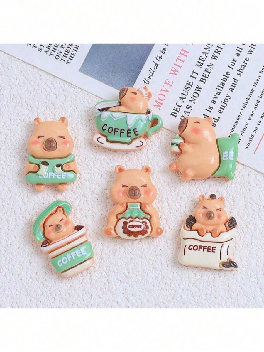 6/12pcs Creative Coffee Beaver Fridge Magnets, Cute Animal Pattern Decorative Stickers Suitable For Refrigerator, Whiteboard, Storage Cabinet And Dishwasher, Kitchen And Home Decor - Multicolor - View 1