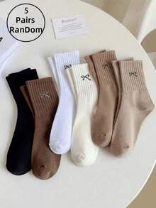 5 Pairs Women's Warm Thick Soft Retro Casual Mid-Calf Socks, Knitted Fuzzy Socks, Random Colors - Multicolor - View 4