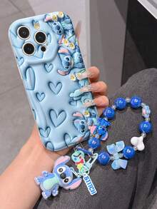 Disney Has Authorized, Phone Case - Chain Set, The Stitch Lilo & Stitch 3D Phone Case Plus A Silicone 3D Stitch Bracelet With Metallic Ring Removable Bracelet, Stitch And Angel Pattern, Compatible With Iphone17/16/15/14/13/12/11/XS/XR/X Plus Pro Max, A Stylish Cartoon Phone Case, The Perfect Gift Choice, Phone Protection, Durable Phone Cover, Great Gift For Friends And Family. - 白色 - 查看 2