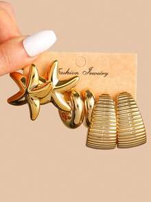 NAIZHU 3/9 Pairs Kids Fashion Gold Earring Set, Suitable For Daily, Party, Holiday Accessories - Gold - View 13