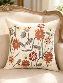 Miater 1pc Flower And Grass Pattern Pillow Cover With Canvas Embroidery - Multicolor - View 14