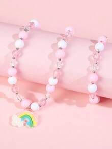 2pcs/Set Kids Unicorn Rainbow Beaded Necklace & Bracelet Set, Cute Cartoon Pendant Jewelry Gift For Girls, Suitable For Daily Wear And Holidays - one-size - View 5