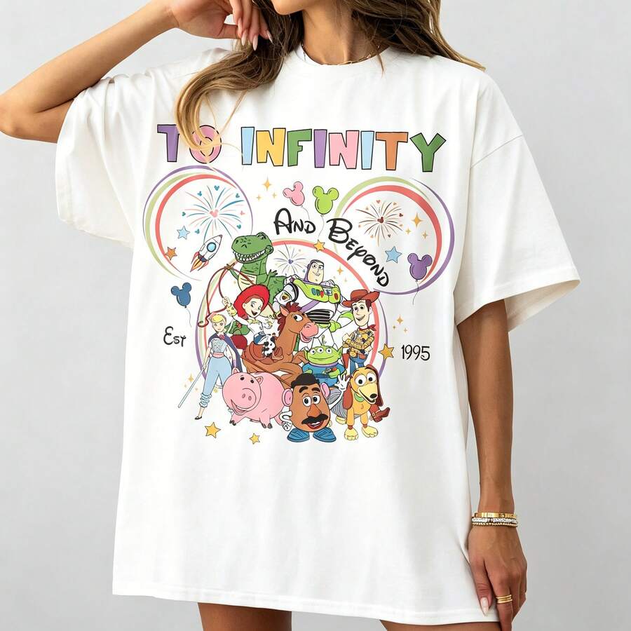 Disney's Genuine Authorization, Comfortable Color Unlimited Extension Toy Story T-Shirt, Woody, Buzz Lightyear, Tracy, Tyrannosaurus Rex T-Shirt, Disney Friends' Family 2026 Travel Suit, Retro Gift, 100% Cotton High-Quality T-Shirt, Fitted T-Shirt, Unisex, Excellent Gift, Free Of Charge. - trắng - Xem 1